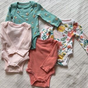 Cloud Island Floral and Solid Bodysuit Set - Pink, Teal, Coral